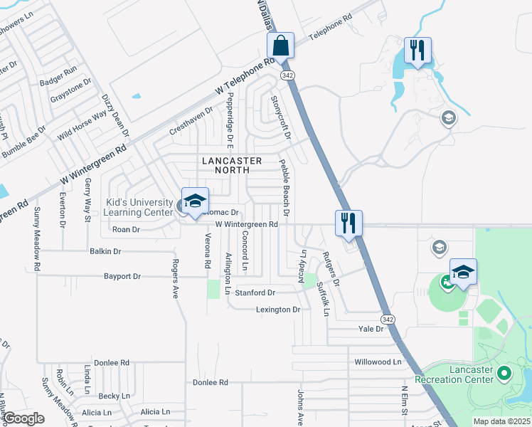 map of restaurants, bars, coffee shops, grocery stores, and more near 2709 Oakmont Drive in Lancaster