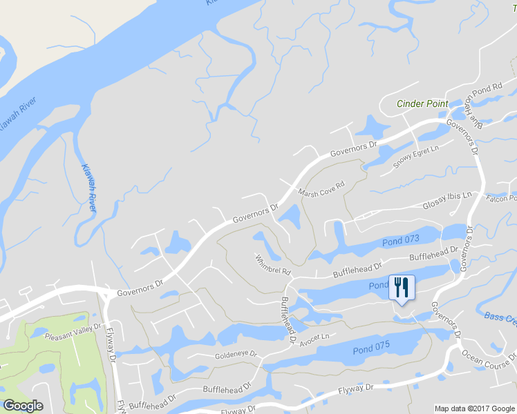 map of restaurants, bars, coffee shops, grocery stores, and more near 76 Governors Drive in Kiawah Island