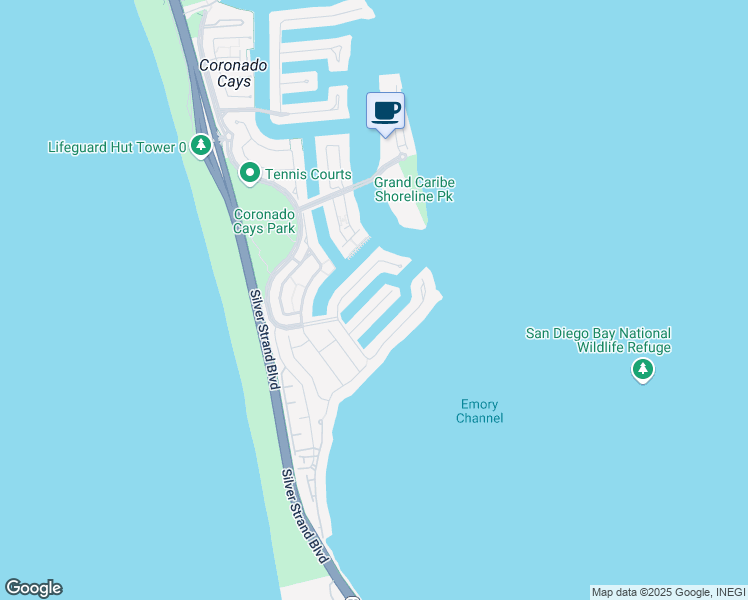 map of restaurants, bars, coffee shops, grocery stores, and more near 12 Buccaneer Way in Coronado