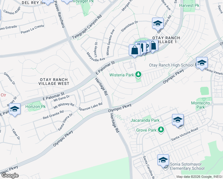map of restaurants, bars, coffee shops, grocery stores, and more near 1360 Weaverville Street in Chula Vista