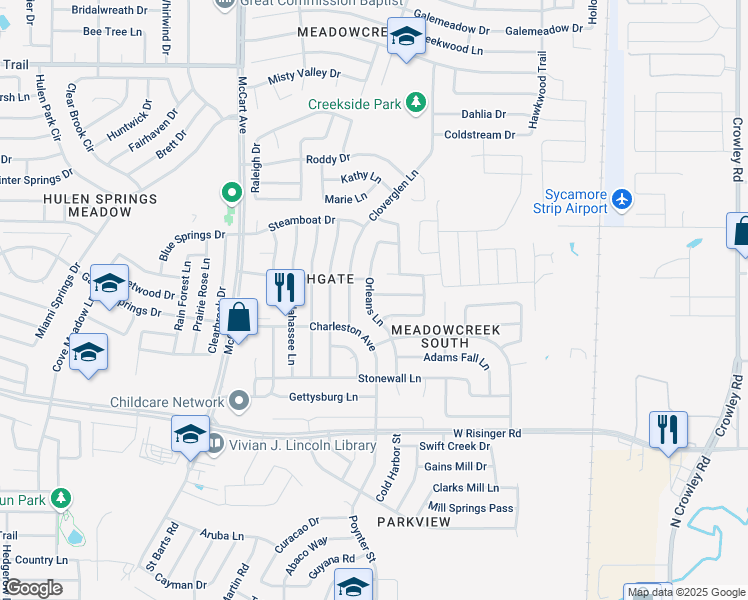 map of restaurants, bars, coffee shops, grocery stores, and more near 3008 Vicksburg Lane in Fort Worth