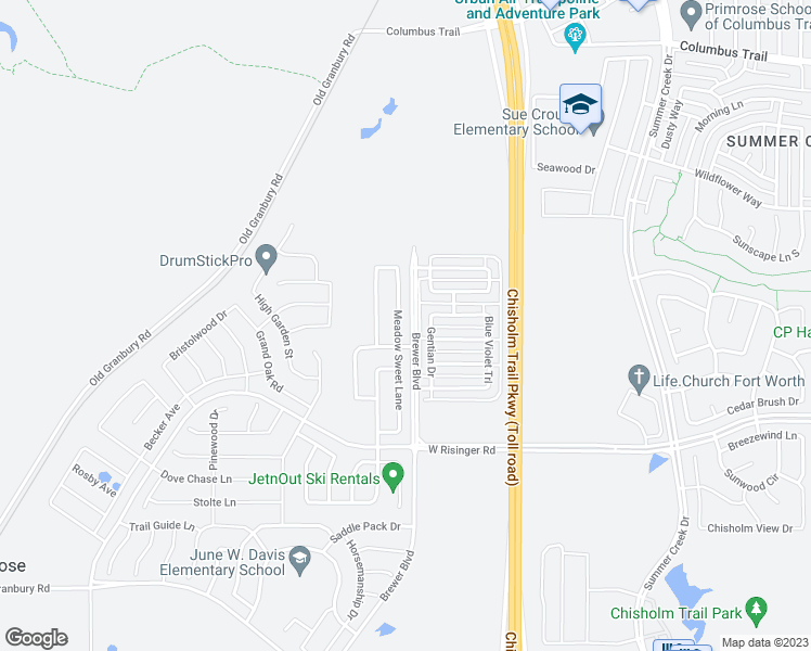 map of restaurants, bars, coffee shops, grocery stores, and more near 8357 Meadow Sweet Lane in Fort Worth