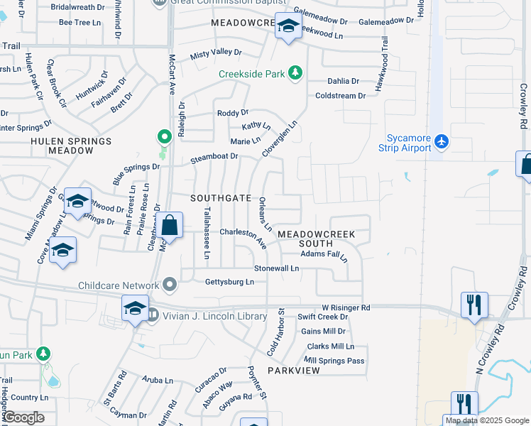 map of restaurants, bars, coffee shops, grocery stores, and more near 3008 Vicksburg Lane in Fort Worth