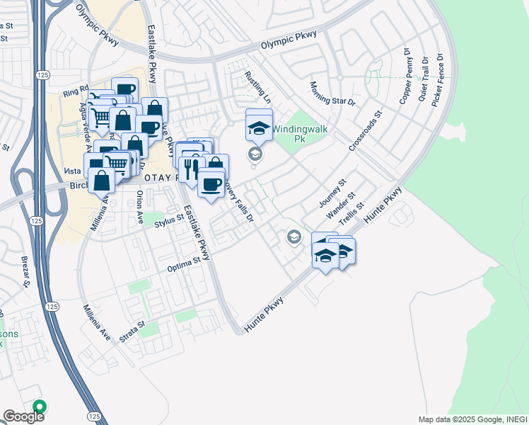 map of restaurants, bars, coffee shops, grocery stores, and more near 1753 Discovery Falls Drive in Chula Vista