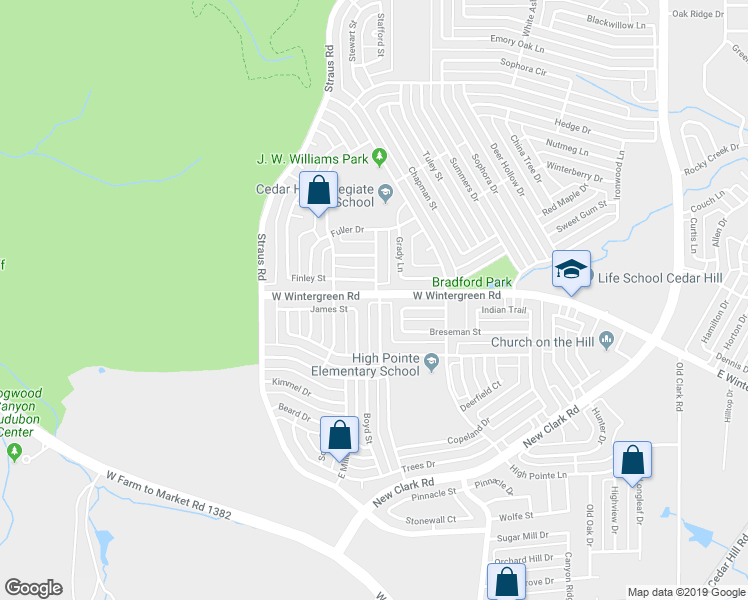 map of restaurants, bars, coffee shops, grocery stores, and more near 1421 Middleton Drive in Cedar Hill