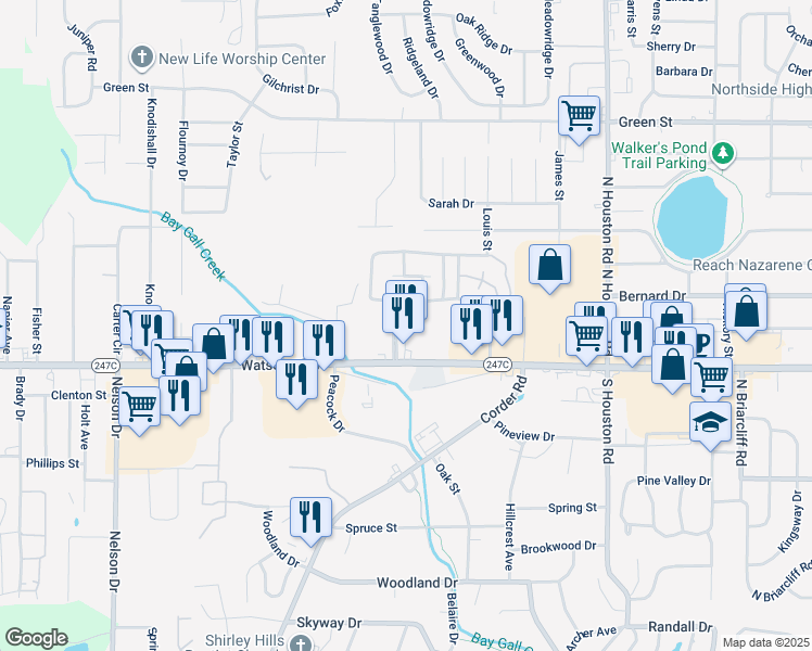map of restaurants, bars, coffee shops, grocery stores, and more near 2026 Watson Boulevard in Warner Robins