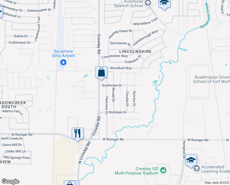 map of restaurants, bars, coffee shops, grocery stores, and more near 9317 Ronald Drive in Fort Worth