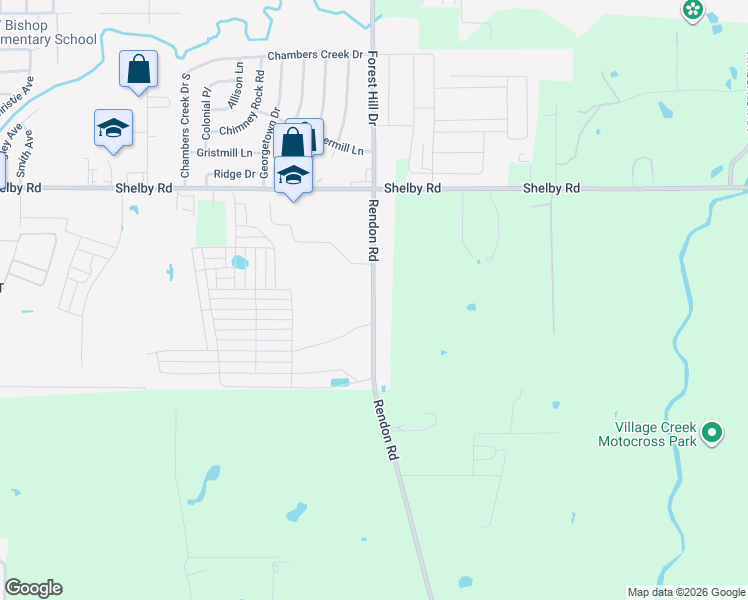 map of restaurants, bars, coffee shops, grocery stores, and more near 3684 Rendon Road in Fort Worth