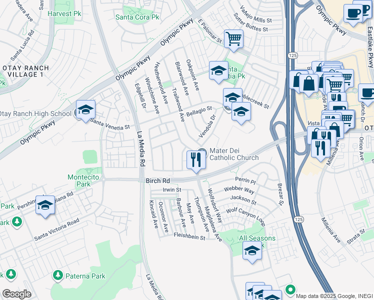 map of restaurants, bars, coffee shops, grocery stores, and more near 1583 Mount Tamalpais Avenue in Chula Vista