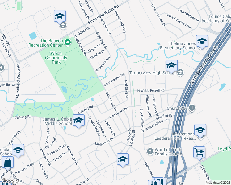 map of restaurants, bars, coffee shops, grocery stores, and more near 2301 Ballweg Road in Arlington
