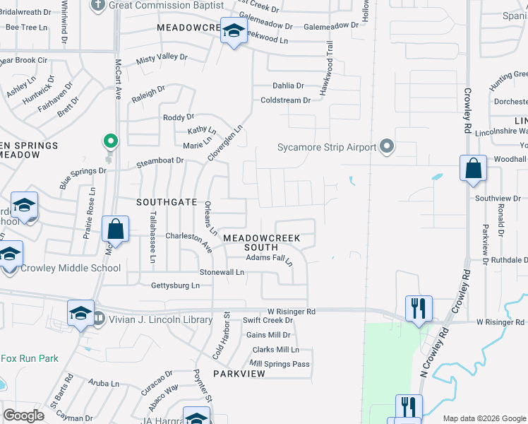map of restaurants, bars, coffee shops, grocery stores, and more near 8340 Yaupon Holly Trail in Fort Worth