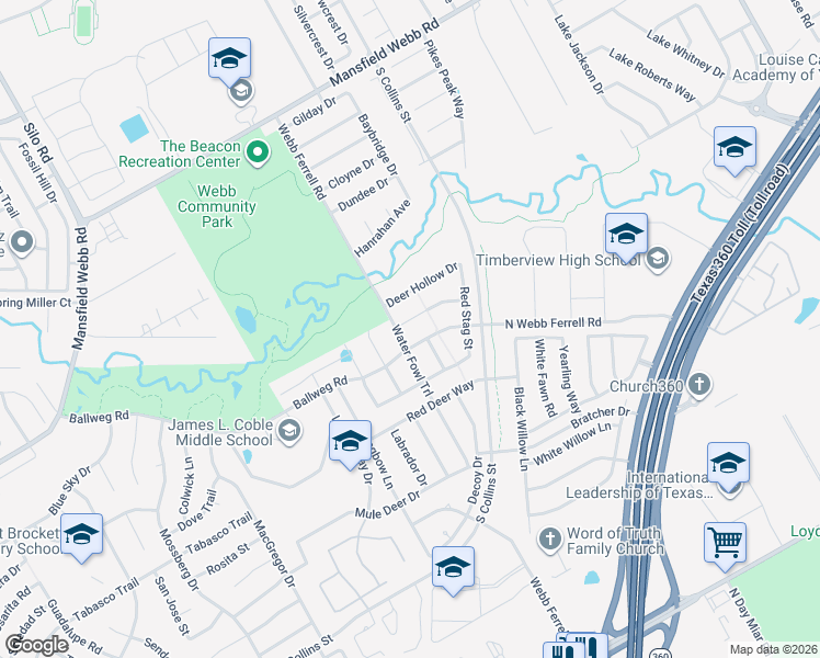 map of restaurants, bars, coffee shops, grocery stores, and more near 1302 Deer Hollow Drive in Arlington