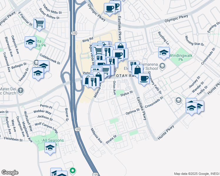 map of restaurants, bars, coffee shops, grocery stores, and more near 2040 Birch Road in Chula Vista