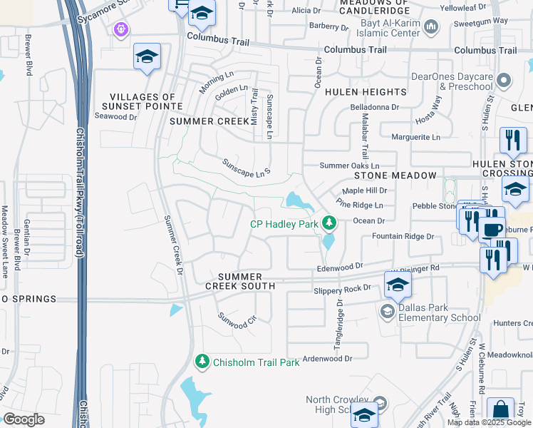 map of restaurants, bars, coffee shops, grocery stores, and more near 5028 Pallas Court in Fort Worth