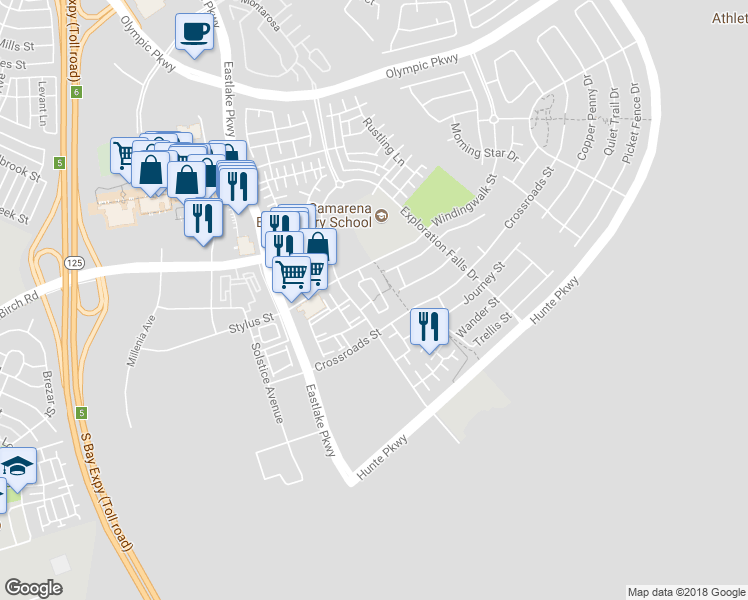 map of restaurants, bars, coffee shops, grocery stores, and more near 1727 Rolling Water Drive in Chula Vista