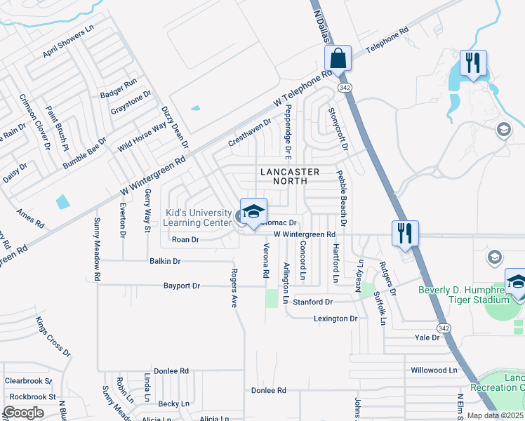 map of restaurants, bars, coffee shops, grocery stores, and more near 2737 Town North Drive in Lancaster