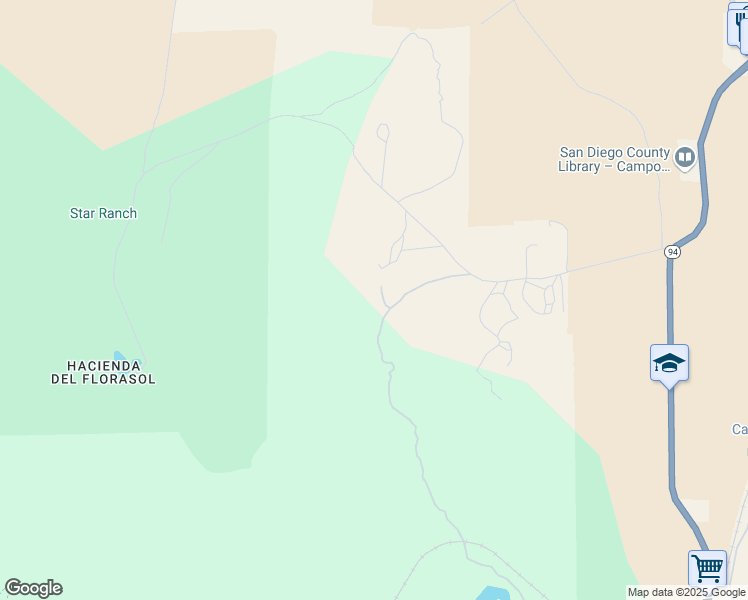 map of restaurants, bars, coffee shops, grocery stores, and more near Highway 94 in Campo