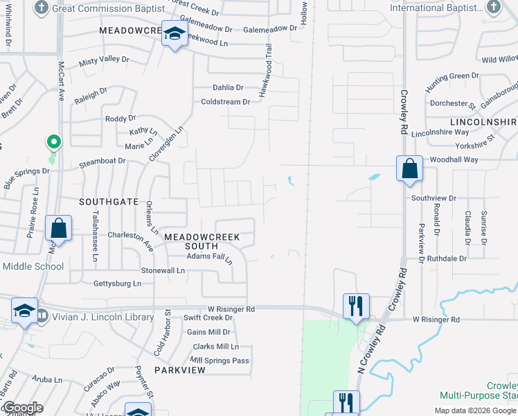 map of restaurants, bars, coffee shops, grocery stores, and more near 2500 Tar Heel Drive in Fort Worth