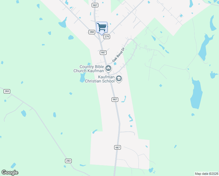 map of restaurants, bars, coffee shops, grocery stores, and more near 3309 Farm to Market Road 987 in Kaufman