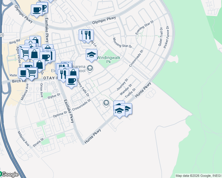 map of restaurants, bars, coffee shops, grocery stores, and more near 1891 Crossroads Street in Chula Vista