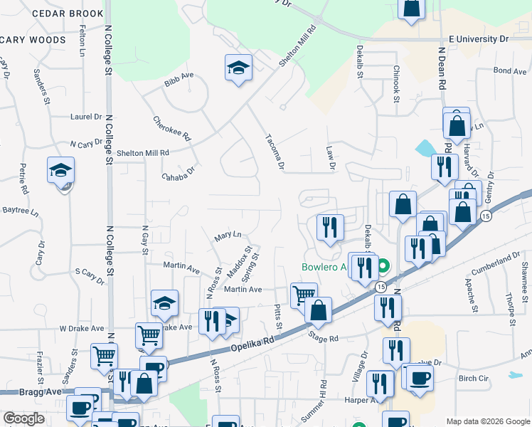 map of restaurants, bars, coffee shops, grocery stores, and more near 412 Jack Hampton Drive in Auburn