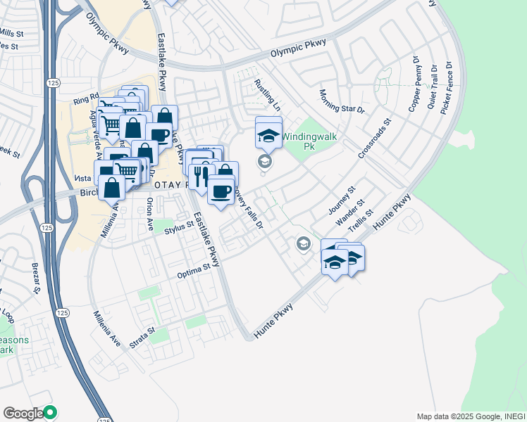 map of restaurants, bars, coffee shops, grocery stores, and more near 1721 Cripple Creek Drive in Chula Vista