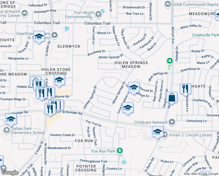 map of restaurants, bars, coffee shops, grocery stores, and more near 3909 Orlando Springs Drive in Fort Worth