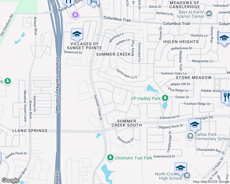 map of restaurants, bars, coffee shops, grocery stores, and more near 5204 Whisper Drive in Fort Worth