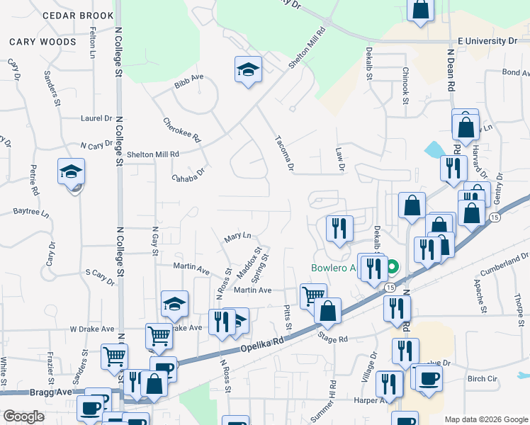 map of restaurants, bars, coffee shops, grocery stores, and more near 397 Jack Hampton Drive in Auburn