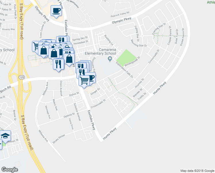 map of restaurants, bars, coffee shops, grocery stores, and more near 1730 Cripple Creek Drive in Chula Vista