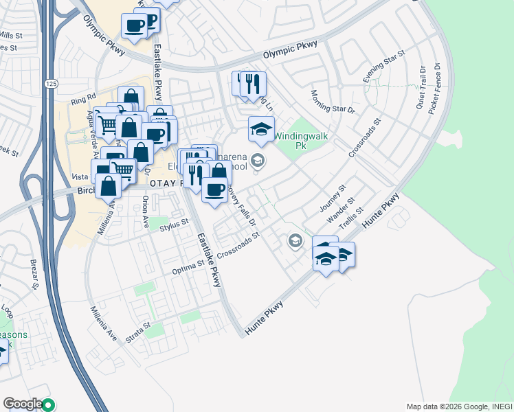 map of restaurants, bars, coffee shops, grocery stores, and more near 1721 Cripple Creek Drive in Chula Vista