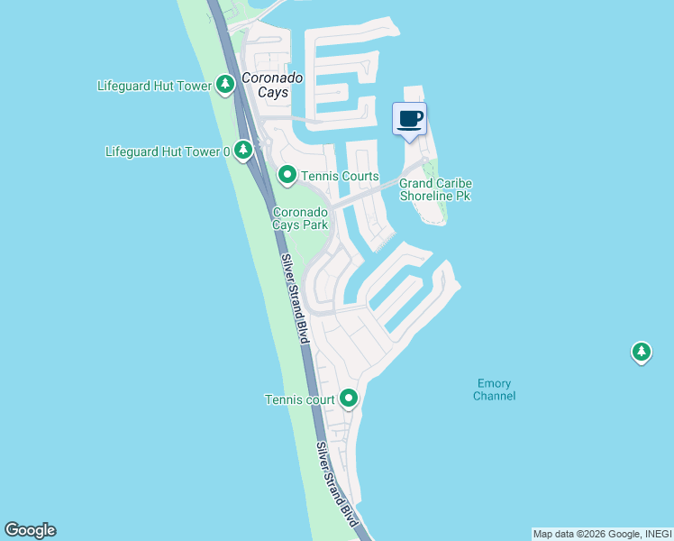 map of restaurants, bars, coffee shops, grocery stores, and more near 54 Port of Spain Road in Coronado