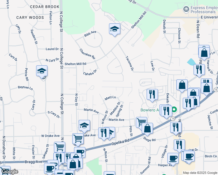map of restaurants, bars, coffee shops, grocery stores, and more near 357 Jack Hampton Drive in Auburn