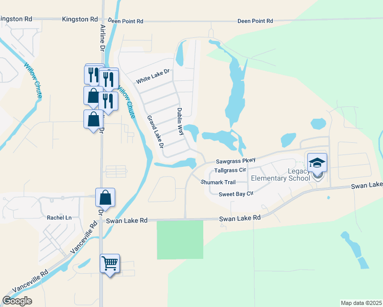 map of restaurants, bars, coffee shops, grocery stores, and more near 3015 Dublin Way in Bossier City
