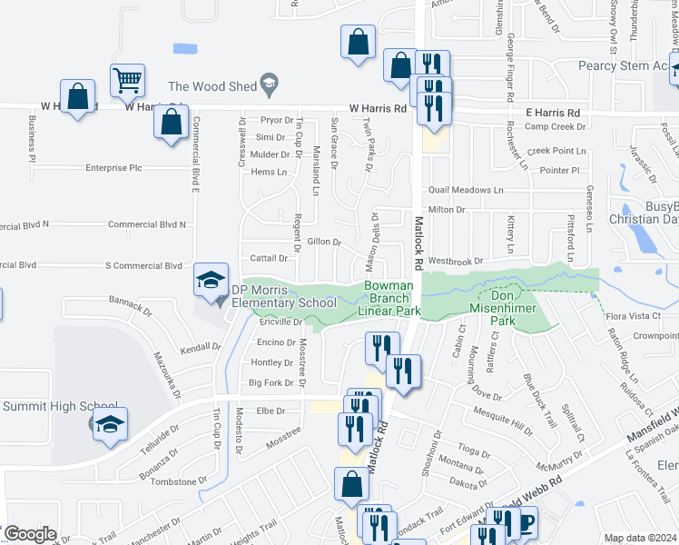 map of restaurants, bars, coffee shops, grocery stores, and more near 7817 Calgary Lane in Arlington