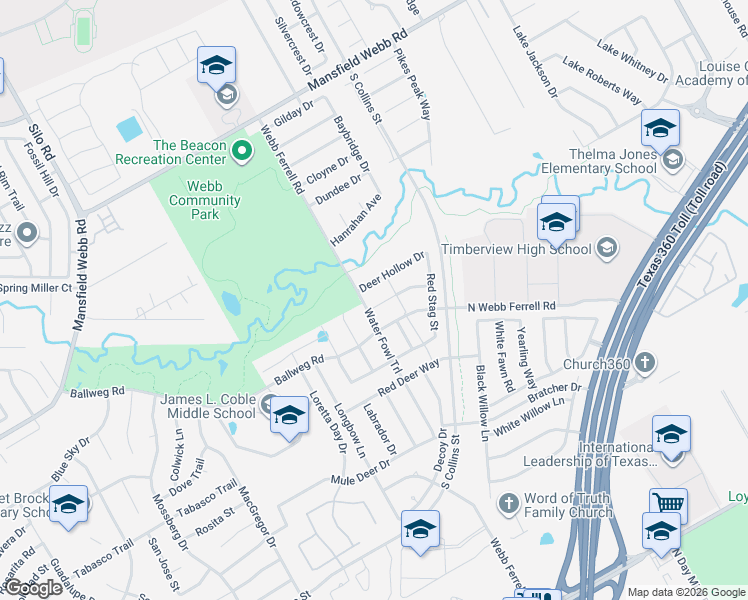 map of restaurants, bars, coffee shops, grocery stores, and more near 1302 Deer Hollow Drive in Arlington