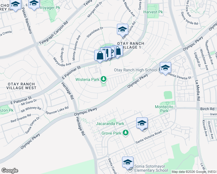 map of restaurants, bars, coffee shops, grocery stores, and more near 1428 Filmore Place in Chula Vista