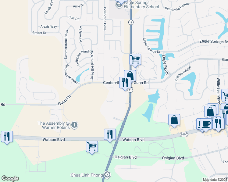 map of restaurants, bars, coffee shops, grocery stores, and more near 206 Beau Claire Circle in Byron