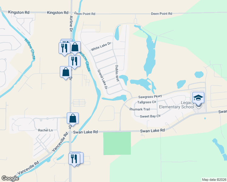 map of restaurants, bars, coffee shops, grocery stores, and more near 3311 Cane Break Drive in Bossier City