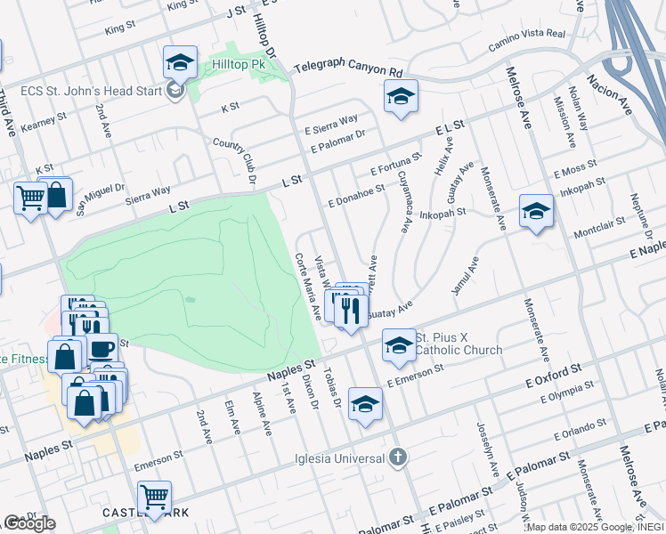 map of restaurants, bars, coffee shops, grocery stores, and more near 4 Moss Street in Chula Vista