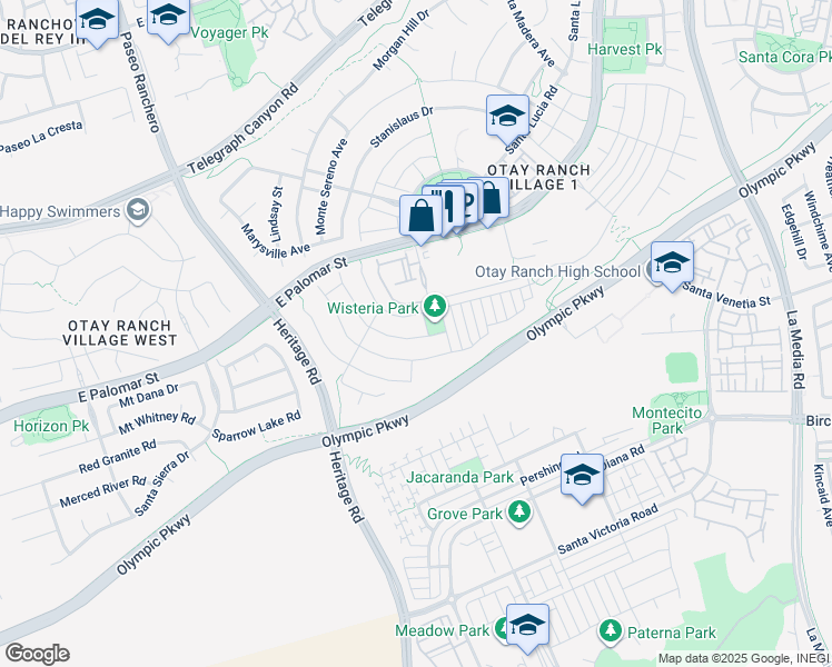 map of restaurants, bars, coffee shops, grocery stores, and more near 1399 Montera Street in Chula Vista