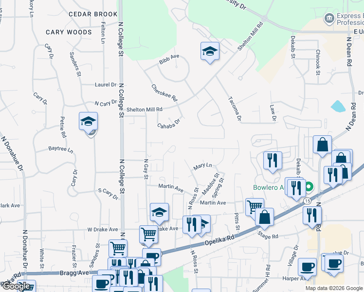 map of restaurants, bars, coffee shops, grocery stores, and more near 309 Jack Hampton Drive in Auburn