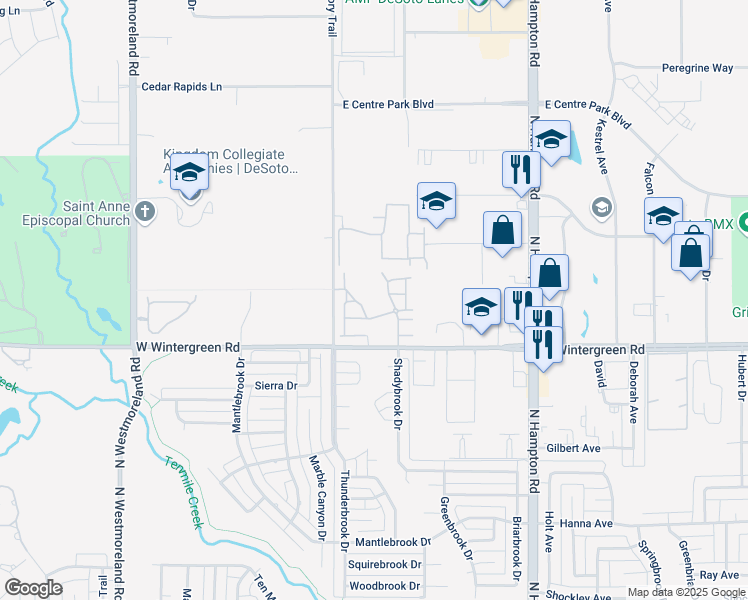 map of restaurants, bars, coffee shops, grocery stores, and more near 431 West Wintergreen Road in DeSoto