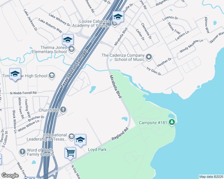 map of restaurants, bars, coffee shops, grocery stores, and more near 6310 Mirabella Boulevard in Grand Prairie