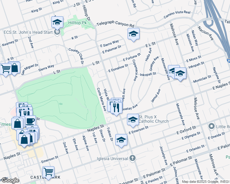 map of restaurants, bars, coffee shops, grocery stores, and more near 4 Moss Street in Chula Vista