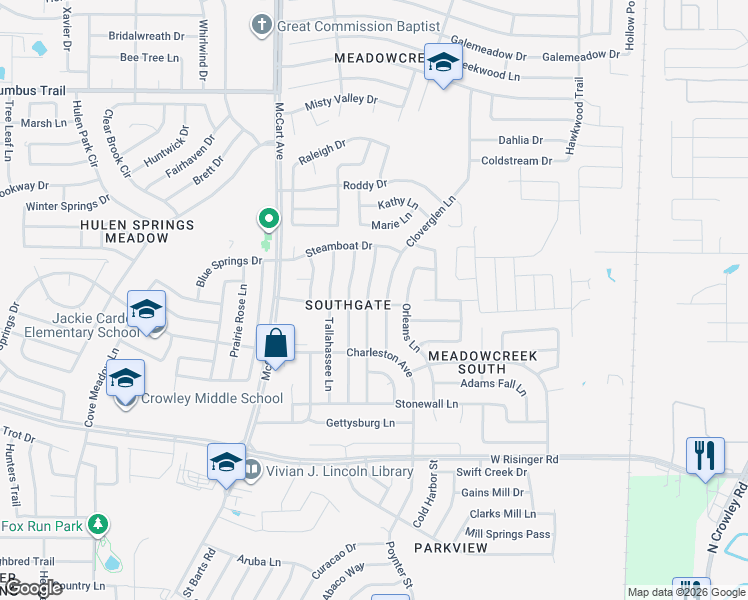 map of restaurants, bars, coffee shops, grocery stores, and more near 8345 Auburn Drive in Fort Worth