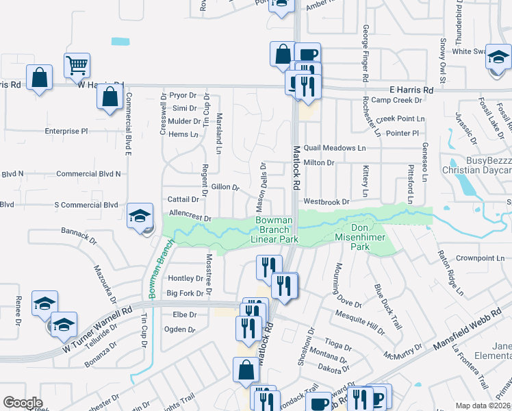 map of restaurants, bars, coffee shops, grocery stores, and more near 722 Gillon Drive in Arlington