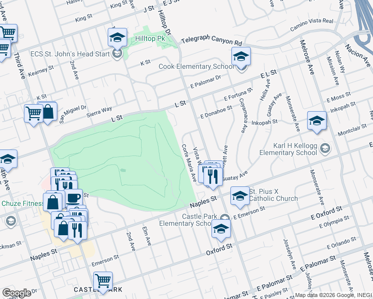 map of restaurants, bars, coffee shops, grocery stores, and more near 991 Corte Maria Avenue in Chula Vista