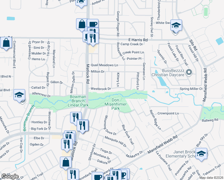 map of restaurants, bars, coffee shops, grocery stores, and more near 300 Westbrook Drive in Arlington