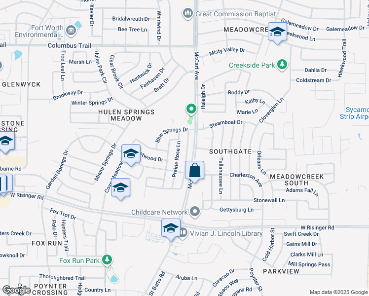 map of restaurants, bars, coffee shops, grocery stores, and more near 8328 Clearbrook Drive in Fort Worth